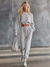 Fashion Breathable Sports Diamond-shaped Openwork Pattern Light Gray Knitted Top And Pants