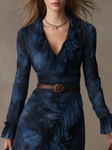 Elegant And Graceful V-neck Printed Chiffon Long Dress