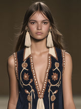 【24-hour shipping out】Casual Loose Vintage Suede Bohemian Embroidered Tassel Sleeveless Mini Dress