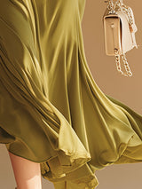 Stylish And Sexy One-shoulder Green Cotton Midi Dress