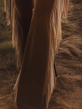 Vintage Western Brown Fringe Flared Jeans