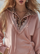 Retro Western-style Leopard Print Lapel Faux Suede Mini Dress