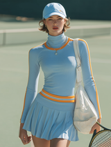 Relaxed Sporty Style Stand-collar Long-sleeved Mini Dress Set