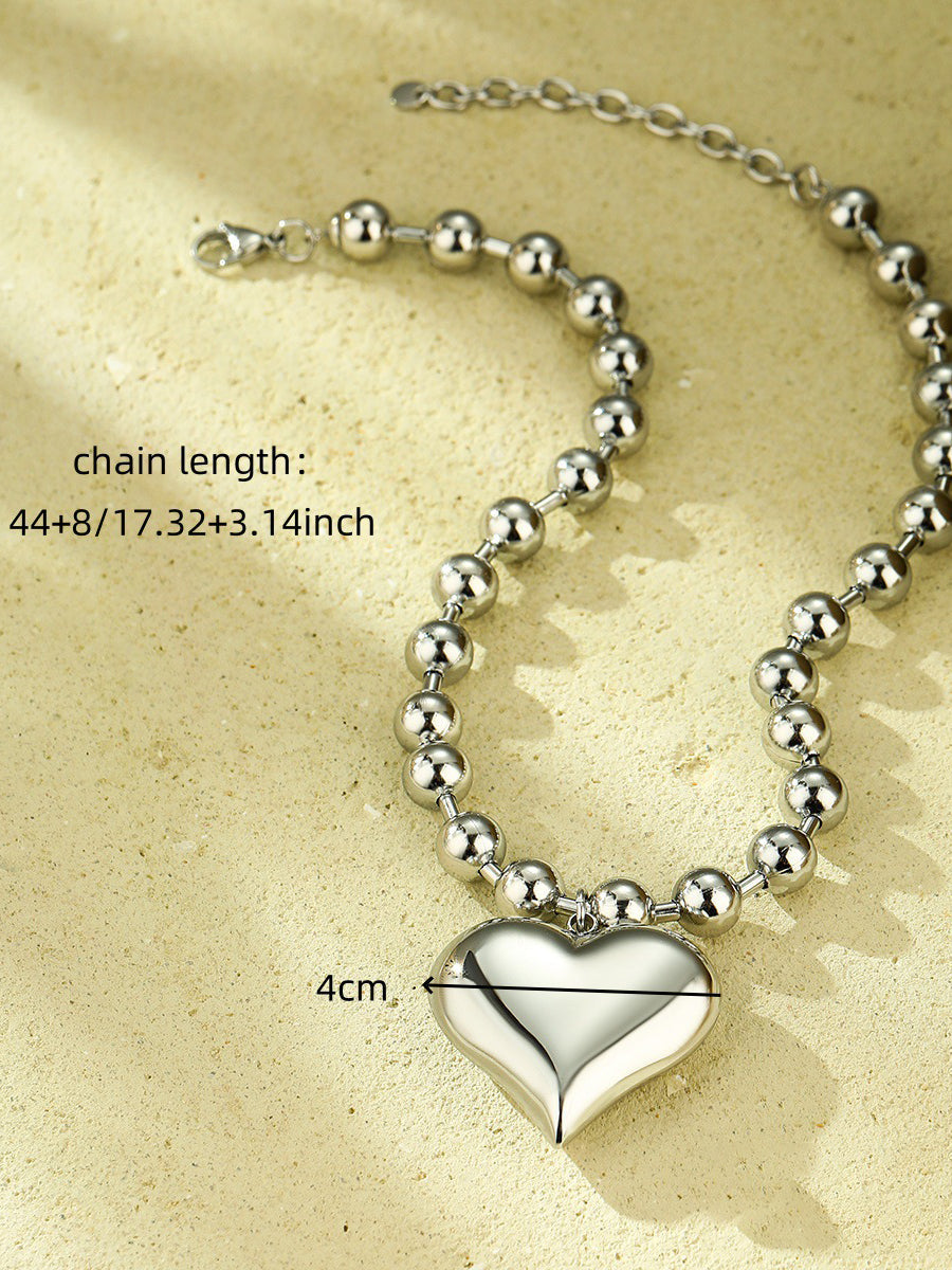 Fashion Beaded Heart Shape 18k Contrast Color Stainless Steel Necklace