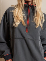 Retro-style Stand-collar Zippered Gray Denim Long-sleeved Mini Dress