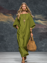 Vintage Bohemian Batwing Sleeve Cotton And Linen Midi Dress