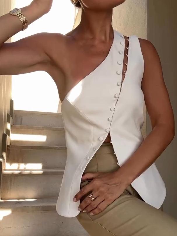 Ascent One-Shoulder Button Detail Top
