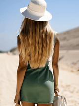 【24-hour shipping out】Fashion Vintage Green Denim Sleeveless Shirt Style Spring/Summer Mini Dress