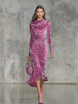 Retro Elegant Leopard Print Velvet Midi Dress