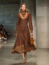 Stylish Brown Midi Dress With V-neck And Leopard Print Detailing At The Waist