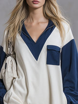 Loose-fitting Color-blocked Half-zip Long-sleeved Athletic Mini Dress