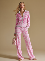 Elegant And Retro Color-blocked Leopard Print Knitted Top And Pants Set.