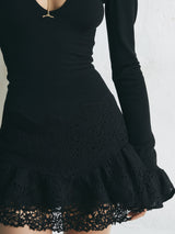 Elegant Knitted Mini Dress With A Cutout Neckline And Lace Detailing