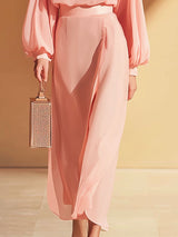Elegant And Loose-fitting Pink Chiffon Top And Skirt Set