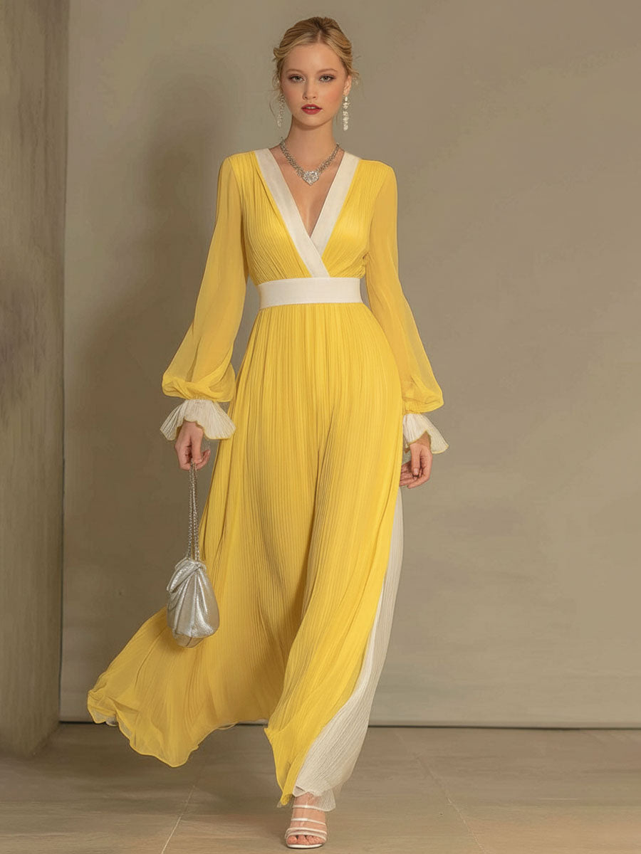 Elegant V-Neck Chiffon Maxi Dress