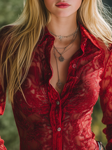 Vintage Western-style Lapel Long-sleeved Lace Shirt