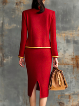 Retro Elegant Knitted Cardigan And Hip Skirt Two-piece Set