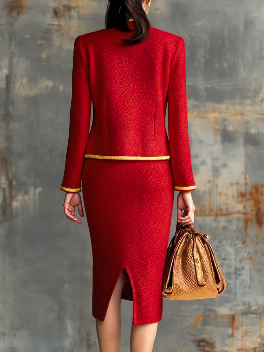 Retro Elegant Knitted Cardigan And Hip Skirt Two-piece Set