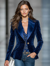 Lapel Single Button Leopard Print Velvet Satin Blazer