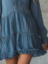 Stylish And Sweet V-neck Blue Denim Mini Dress