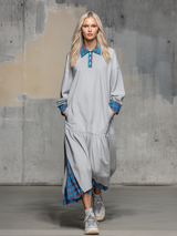 Sporty Retro Plaid Patchwork Ruffle Sweatshirt Dress