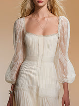 Stylish And Elegant White Square-neck Chiffon Maxi Dress