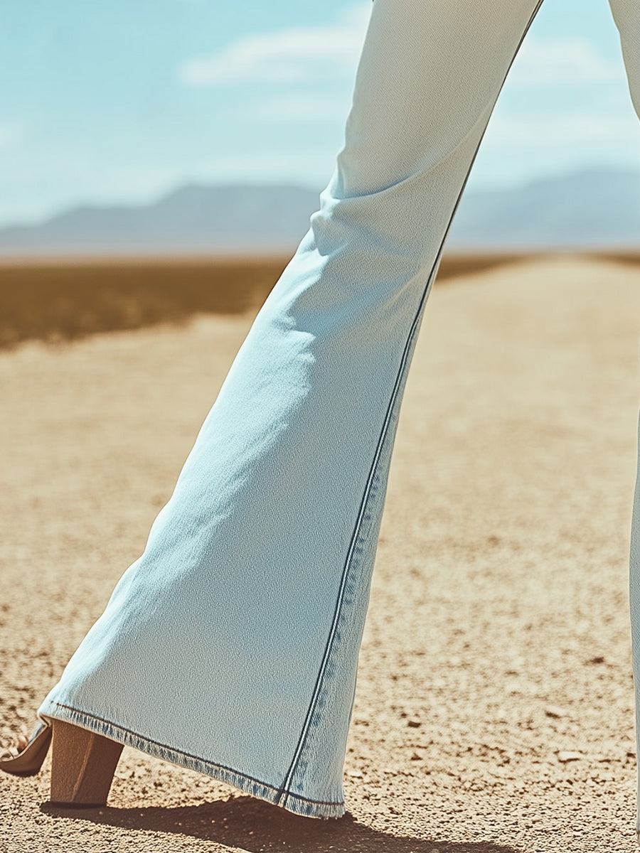 【24-hour shipping out】Vintage Back Pocket Star Embroidery Denim Flared Pants