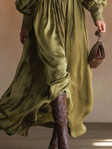 Vintage And Elegant Lace And Green Satin Maxi Dress