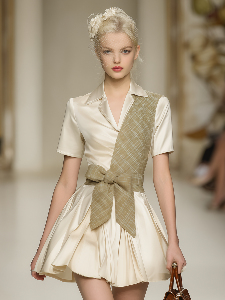 Retro And Elegant A-line Short-sleeved Satin Mini Dress