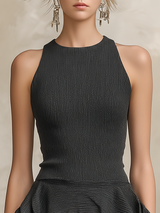 Avant-garde And Fashionable Sleeveless Top With Ruffle Details And Matching Trousers Set