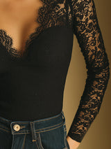 Stylish And Charming Black Lace V-neck Blouse