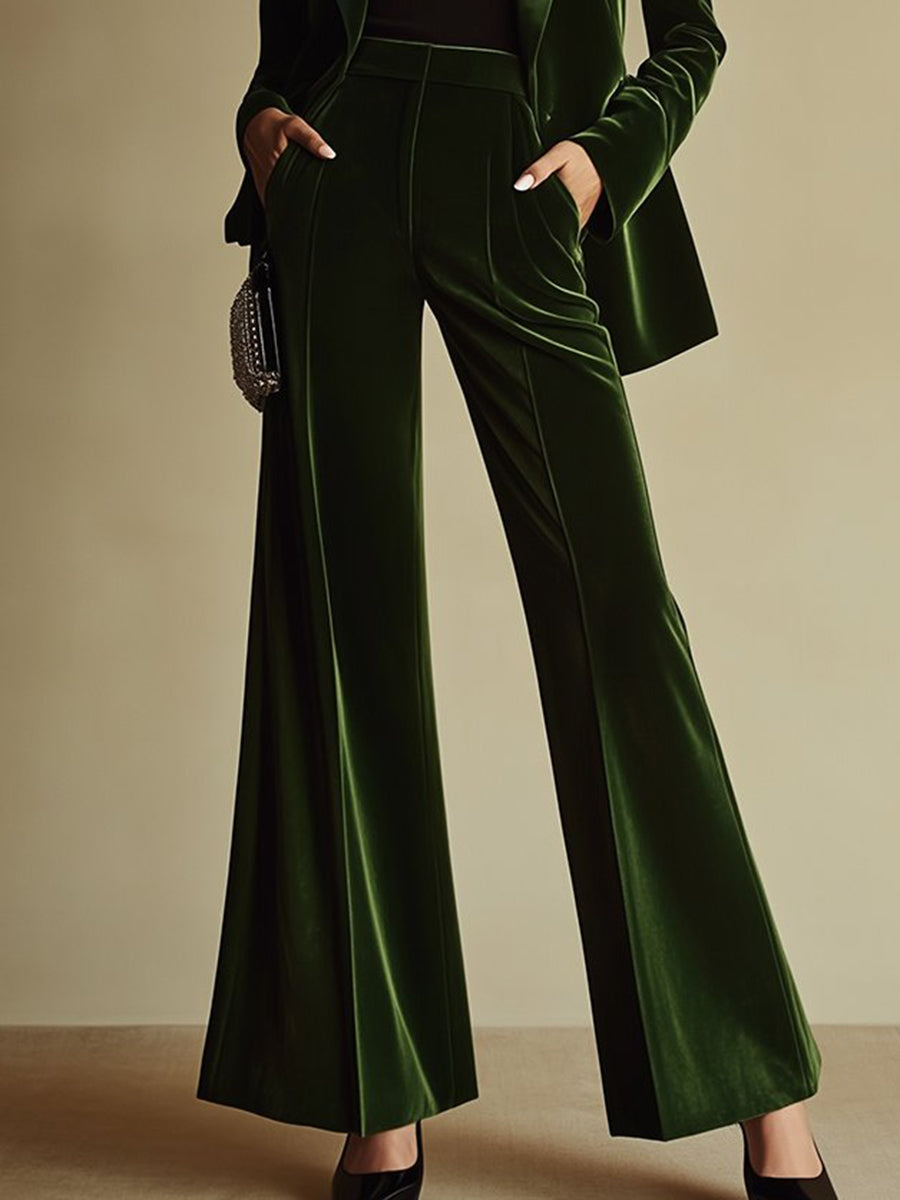 High-End Temperament Loose Retro Green Velvet Suit