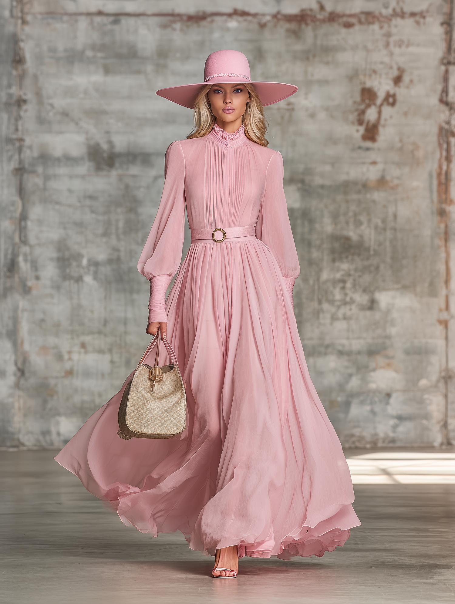 Pink Chiffon Ruffle Maxi Dress