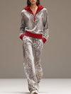 Casual Sporty Retro Snakeskin Gray Velvet Hooded Sweatshirt Wide-Leg Set