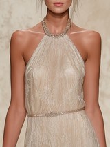 Halter-Neck Lace Maxi Dress