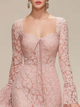 Stylish And Elegant Pink Lace Midi Dress