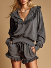 Retro Sporty Ruffled Top And Shorts Set