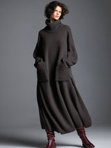High-end Fashionable Loose Neckline Brown Knitted Maxi Dress