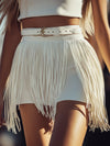 【24-hour shipping out】Fashionable Personality Long Tassel Belt White Shorts