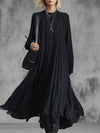 Elegant Urban Silhouette Black Chiffon Pleated Maxi Dress