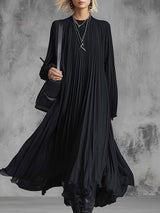 Elegant Urban Silhouette Black Chiffon Pleated Maxi Dress
