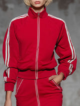 Sporty Style Stand-collar Zip-up Jacket And Skirt Set