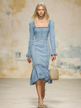 Vintage-style Square-neck Denim Midi Dress