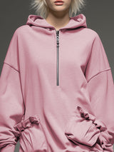 Casual Sporty Light Pink Hooded Loose Ruffle Mini Dress