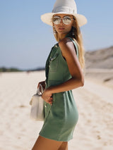 【24-hour shipping out】Fashion Vintage Green Denim Sleeveless Shirt Style Spring/Summer Mini Dress