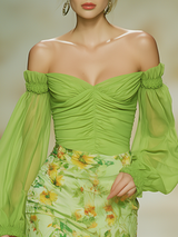 Lazy And Stylish Off-the-shoulder Long-sleeved Chiffon Midi Dress