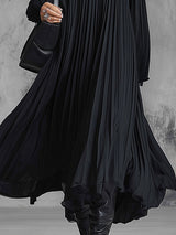 Elegant Urban Silhouette Black Chiffon Pleated Maxi Dress