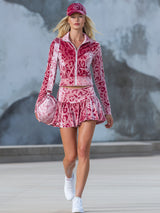 Pink Leopard Print Jacket And Velvet Skirt Set