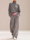 Loose-fitting High-necked Long-sleeved Top And Trousers Set