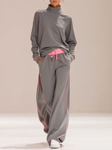 Loose-fitting High-necked Long-sleeved Top And Trousers Set